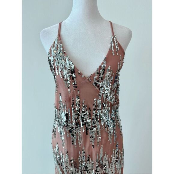 Stunning Pink Silver Sequin Dress | Cross Straps, Wedding Guest Blogger Favorite - Picture 5 of 11